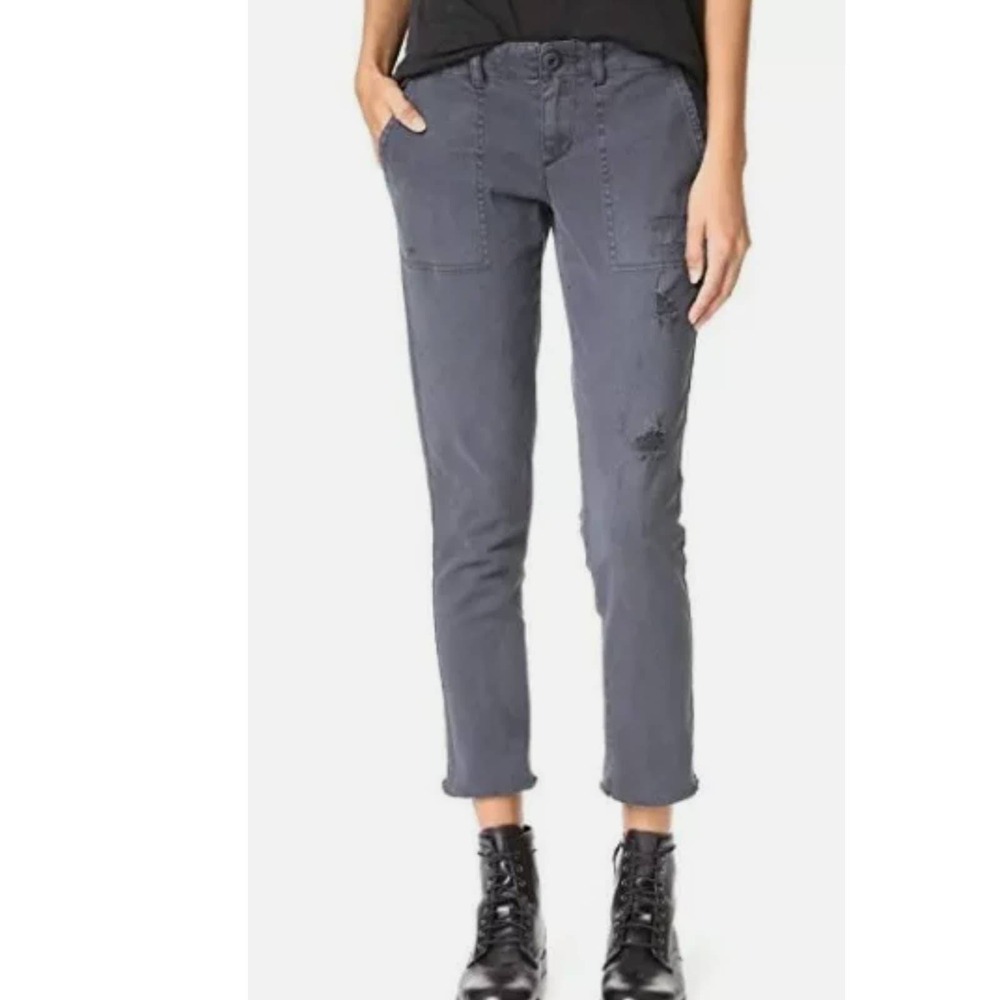 Pam & Gela Utility Pants Womens 25 Gray Distressed Lace Up Back Crop Cargo